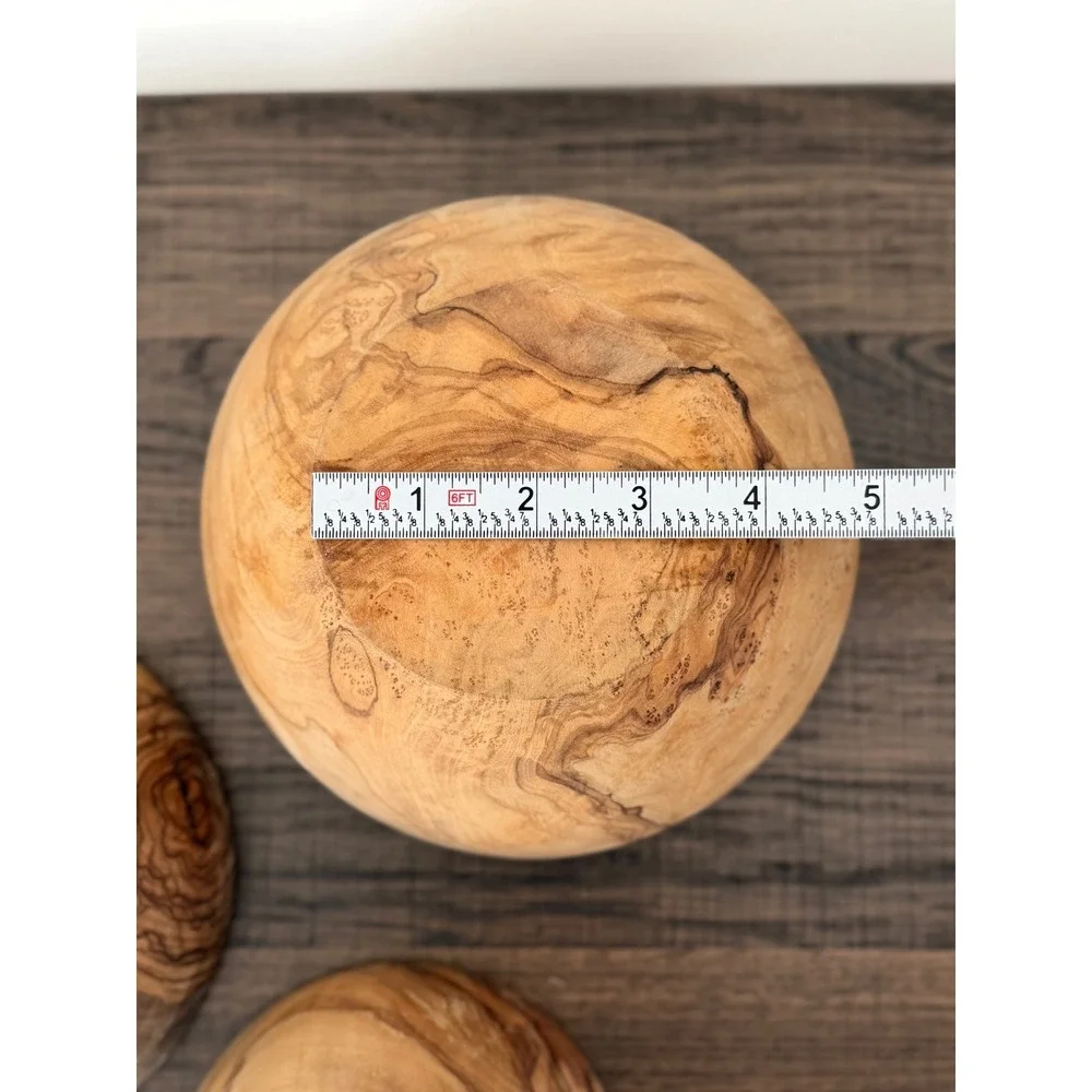 Olive Wood Nesting Serving Bowls Set of 3 Rustic Mediterranean Farmhouse Kitchen